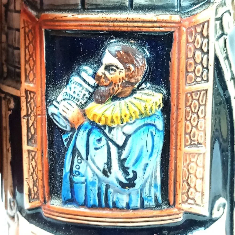 VTG Corzelius German Stoneware Beer Stein Pewter Lid Meistertrunk Rothenburg .5L